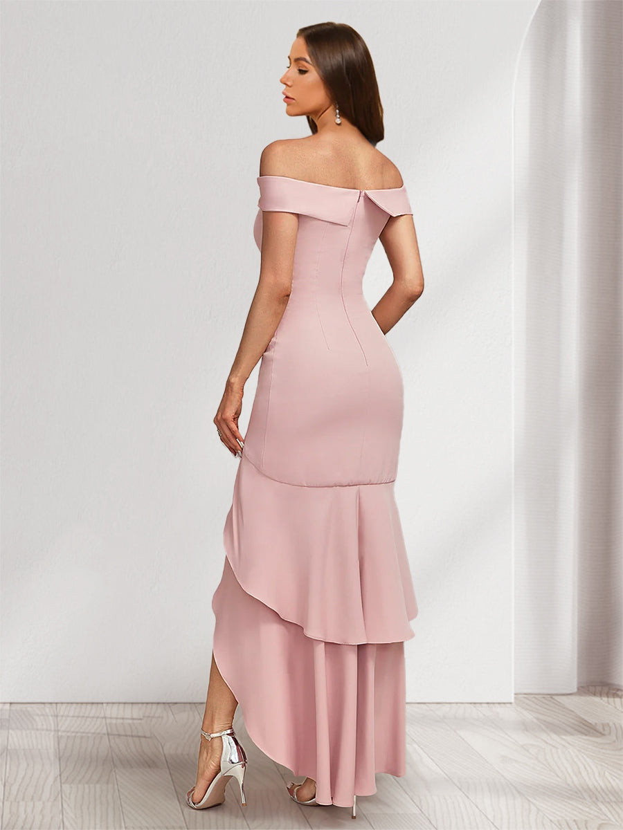 Trumpet/Mermaid Off-the-Shoulder Sleeveless Evening Dresses with Split Side &amp; Ruffles