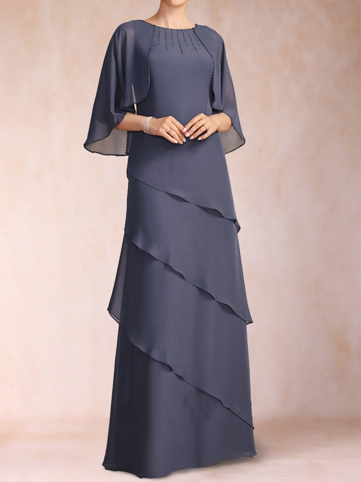 A-Line/Princess Scoop Half Sleeves Mother of the Bride Dresses with Ruffles &amp; Beading