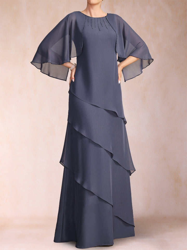 A-Line/Princess Scoop Half Sleeves Mother of the Bride Dresses with Ruffles &amp; Beading
