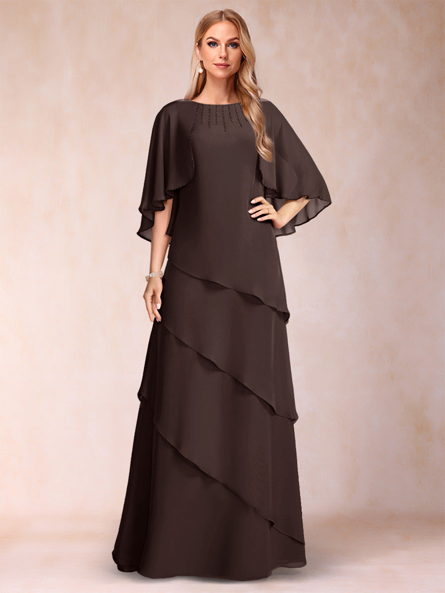 A-Line/Princess Scoop Half Sleeves Mother of the Bride Dresses with Ruffles &amp; Beading