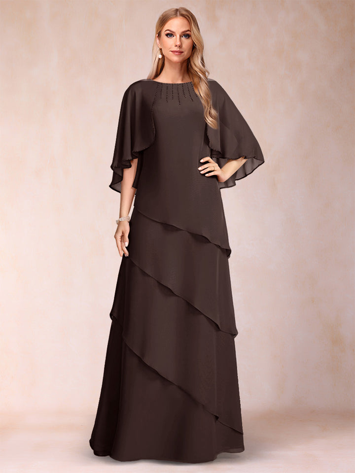 A-Line/Princess Scoop Half Sleeves Mother of the Bride Dresses with Ruffles &amp; Beading