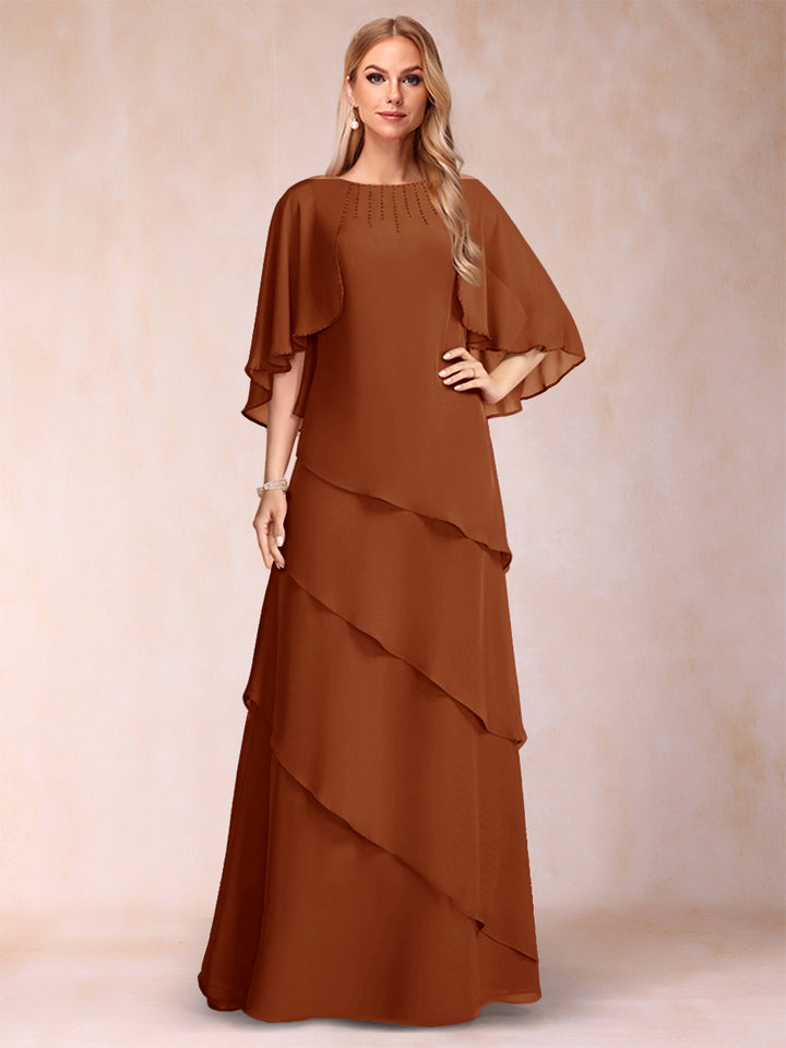 A-Line/Princess Scoop Half Sleeves Mother of the Bride Dresses with Ruffles &amp; Beading