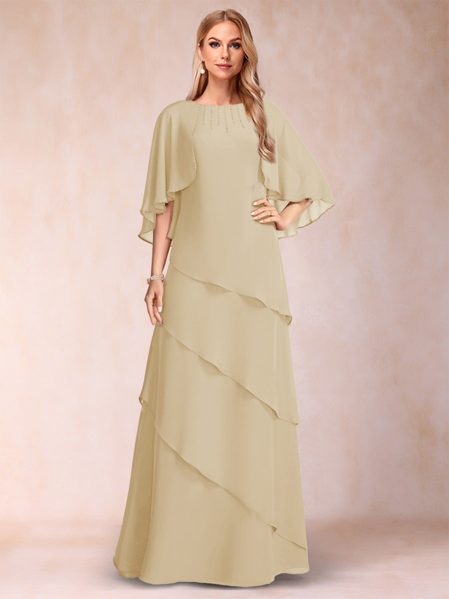 A-Line/Princess Scoop Half Sleeves Mother of the Bride Dresses with Ruffles &amp; Beading