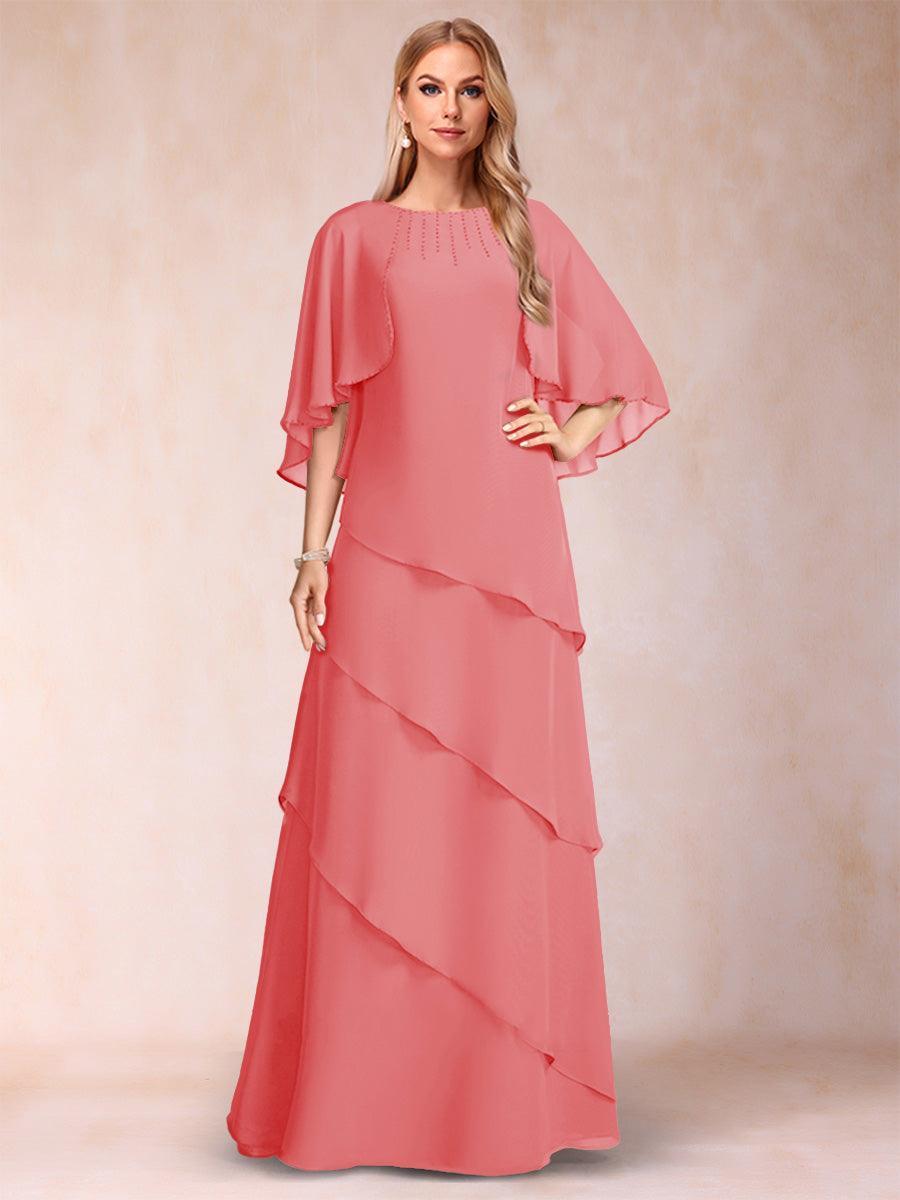 A-Line/Princess Scoop Half Sleeves Mother of the Bride Dresses with Ruffles &amp; Beading
