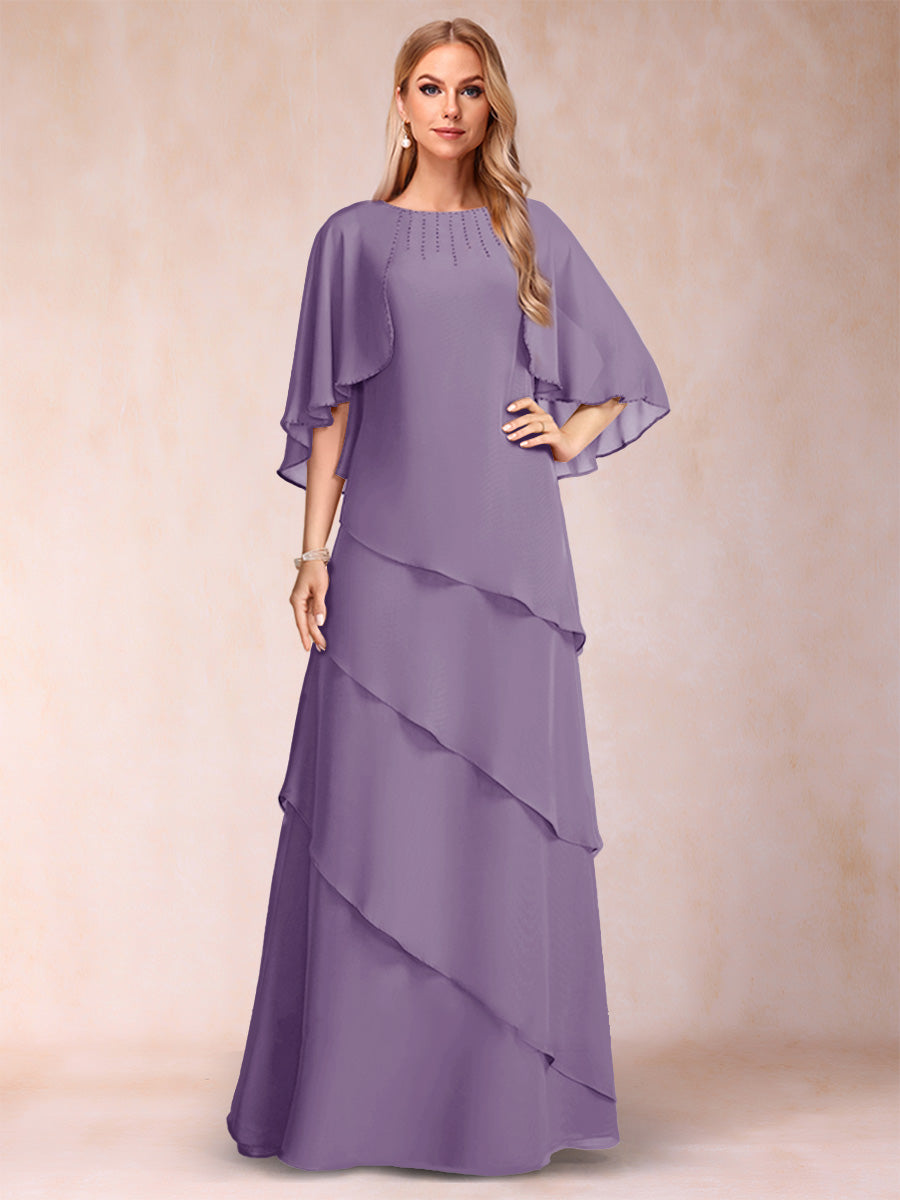 A-Line/Princess Scoop Half Sleeves Mother of the Bride Dresses with Ruffles &amp; Beading