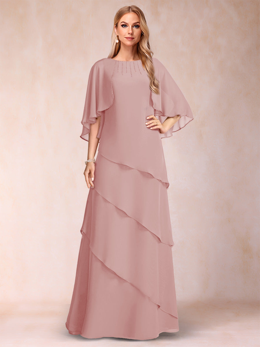 A-Line/Princess Scoop Half Sleeves Mother of the Bride Dresses with Ruffles &amp; Beading
