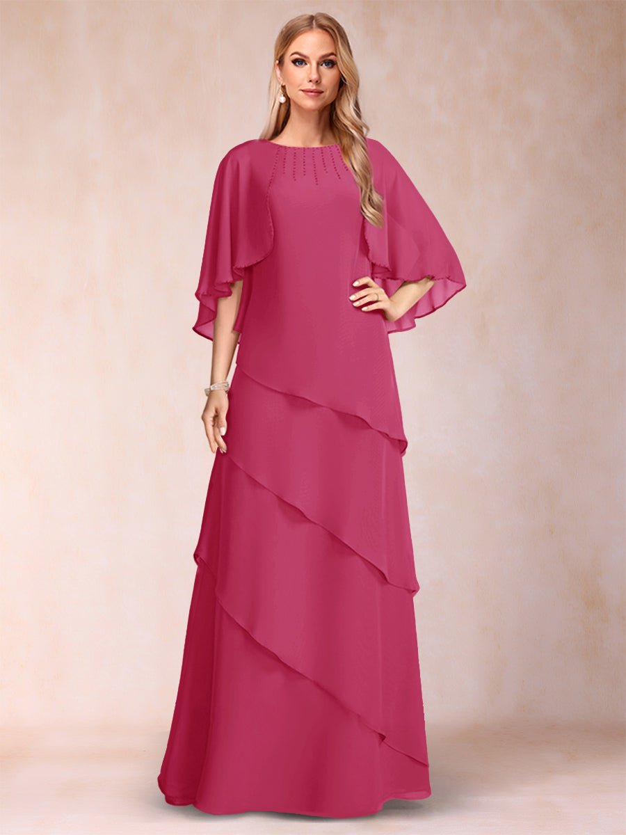 A-Line/Princess Scoop Half Sleeves Mother of the Bride Dresses with Ruffles &amp; Beading