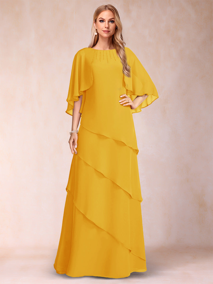 A-Line/Princess Scoop Half Sleeves Mother of the Bride Dresses with Ruffles &amp; Beading