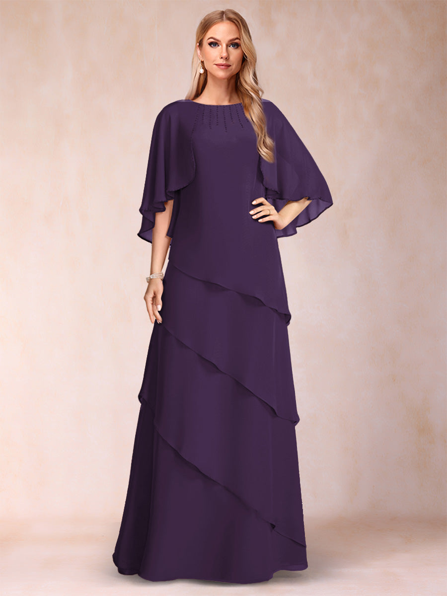A-Line/Princess Scoop Half Sleeves Mother of the Bride Dresses with Ruffles &amp; Beading