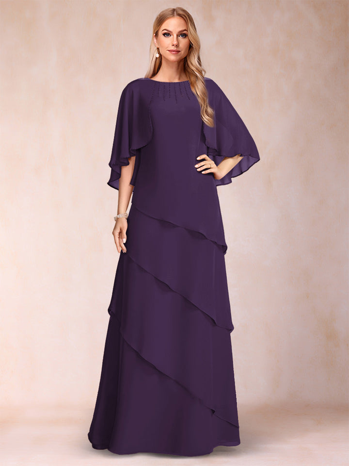 A-Line/Princess Scoop Half Sleeves Mother of the Bride Dresses with Ruffles &amp; Beading