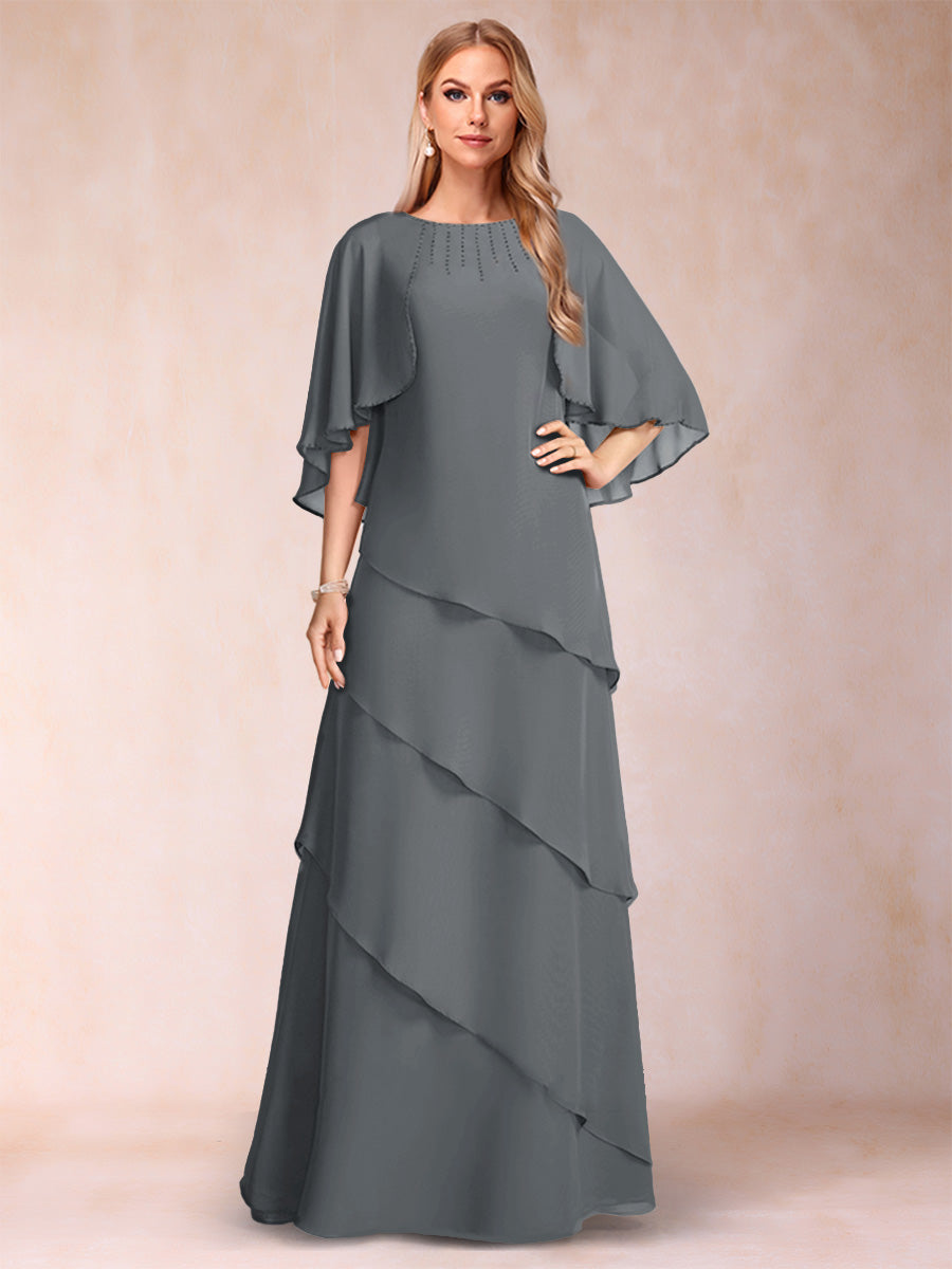 A-Line/Princess Scoop Half Sleeves Mother of the Bride Dresses with Ruffles &amp; Beading
