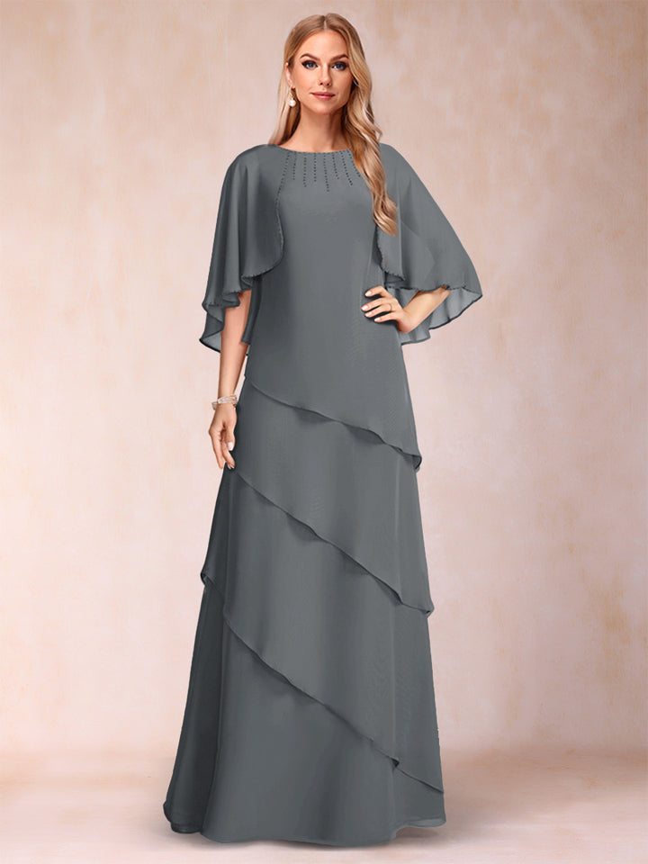 A-Line/Princess Scoop Half Sleeves Mother of the Bride Dresses with Ruffles &amp; Beading