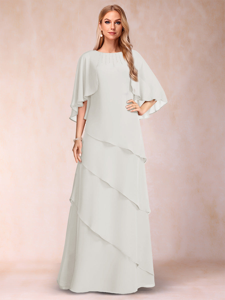 A-Line/Princess Scoop Half Sleeves Mother of the Bride Dresses with Ruffles &amp; Beading