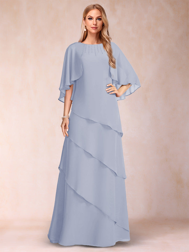 A-Line/Princess Scoop Half Sleeves Mother of the Bride Dresses with Ruffles &amp; Beading