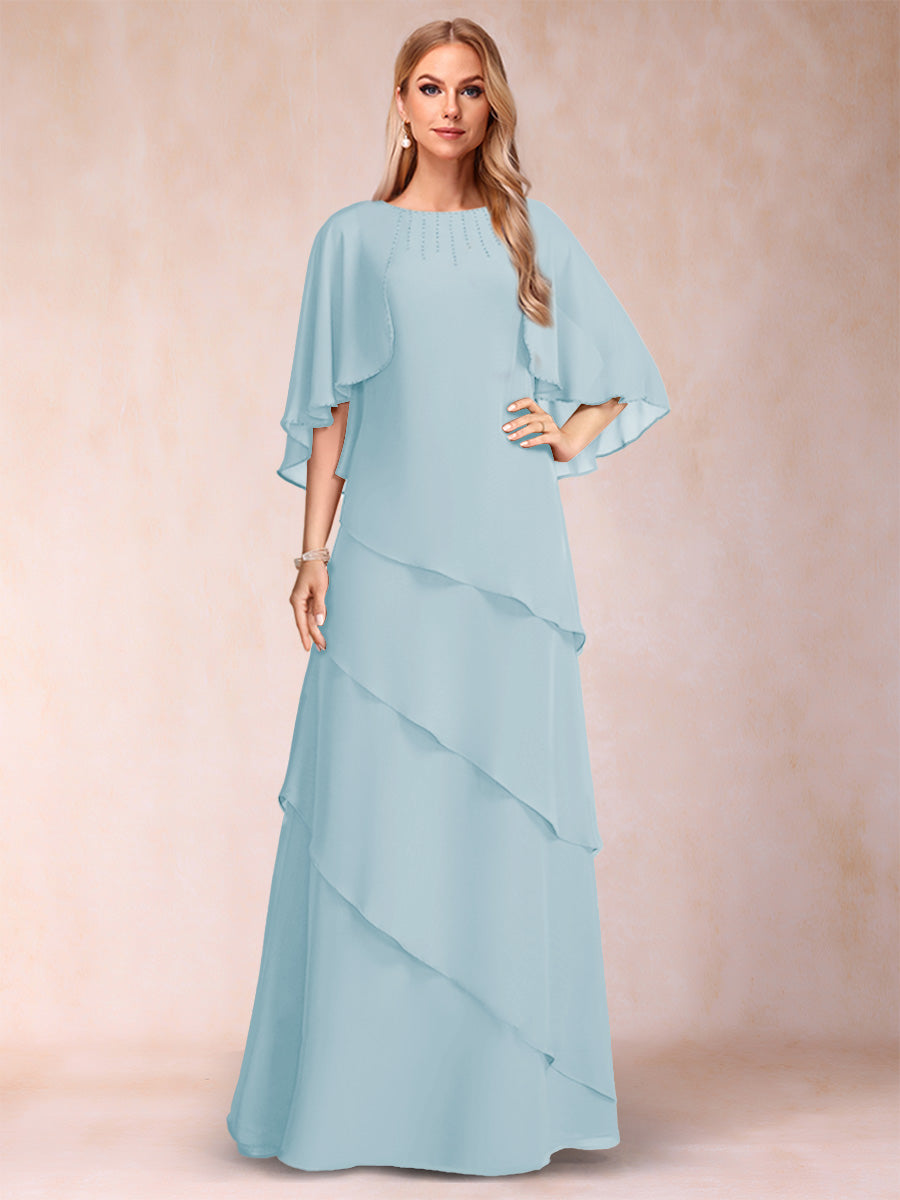 A-Line/Princess Scoop Half Sleeves Mother of the Bride Dresses with Ruffles &amp; Beading