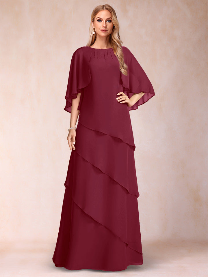 A-Line/Princess Scoop Half Sleeves Mother of the Bride Dresses with Ruffles &amp; Beading