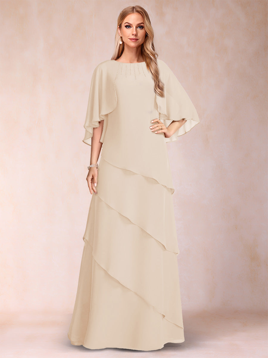 A-Line/Princess Scoop Half Sleeves Mother of the Bride Dresses with Ruffles &amp; Beading