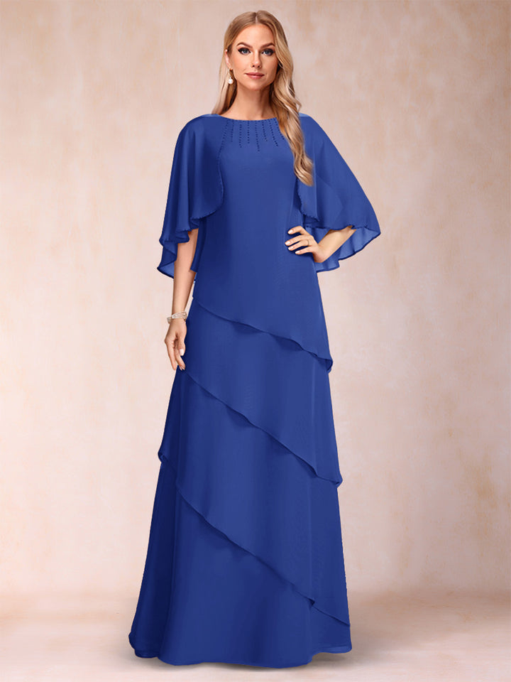 A-Line/Princess Scoop Half Sleeves Mother of the Bride Dresses with Ruffles &amp; Beading