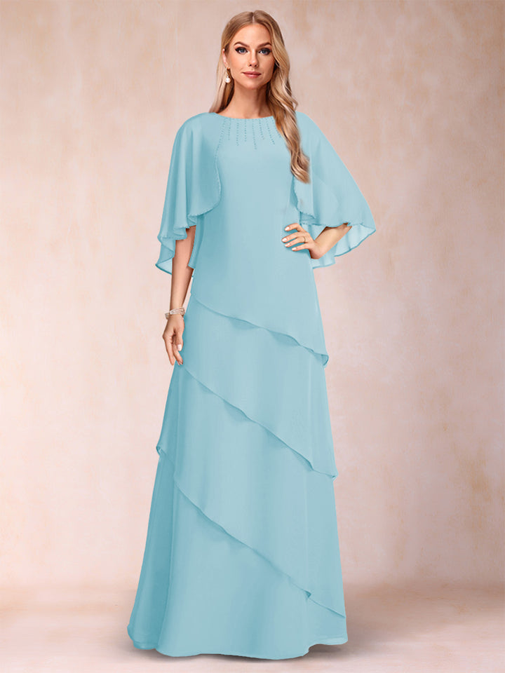 A-Line/Princess Scoop Half Sleeves Mother of the Bride Dresses with Ruffles &amp; Beading