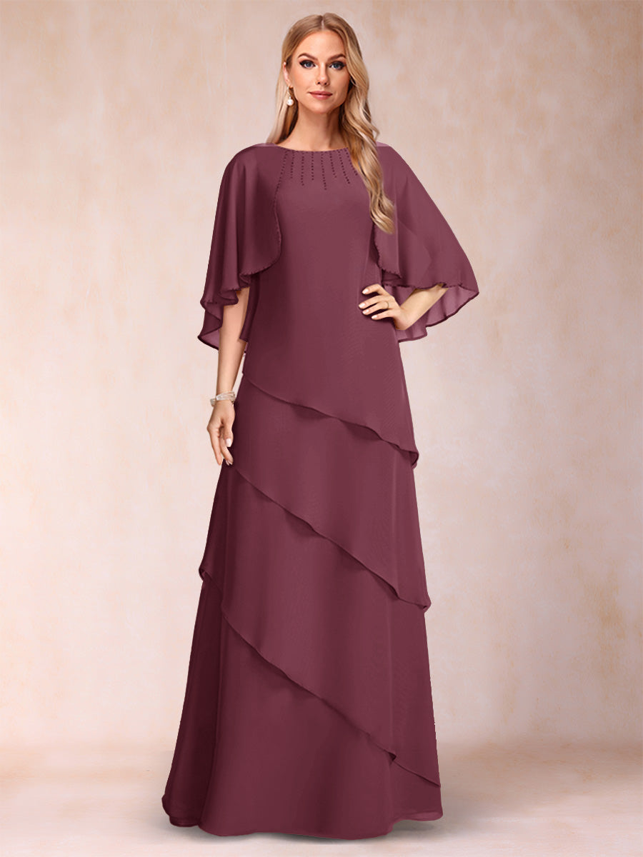 A-Line/Princess Scoop Half Sleeves Mother of the Bride Dresses with Ruffles &amp; Beading