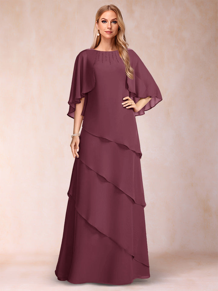 A-Line/Princess Scoop Half Sleeves Mother of the Bride Dresses with Ruffles &amp; Beading