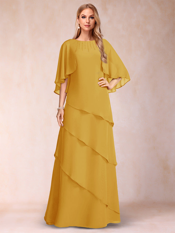 A-Line/Princess Scoop Half Sleeves Mother of the Bride Dresses with Ruffles &amp; Beading