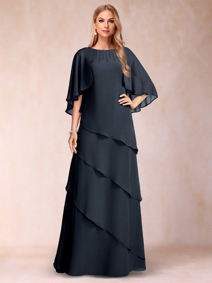 A-Line/Princess Scoop Half Sleeves Mother of the Bride Dresses with Ruffles &amp; Beading