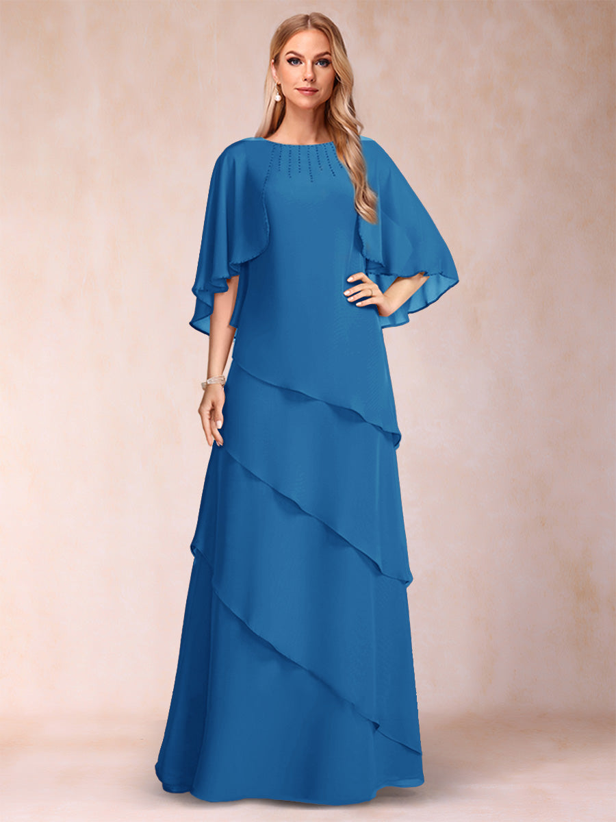 A-Line/Princess Scoop Half Sleeves Mother of the Bride Dresses with Ruffles &amp; Beading