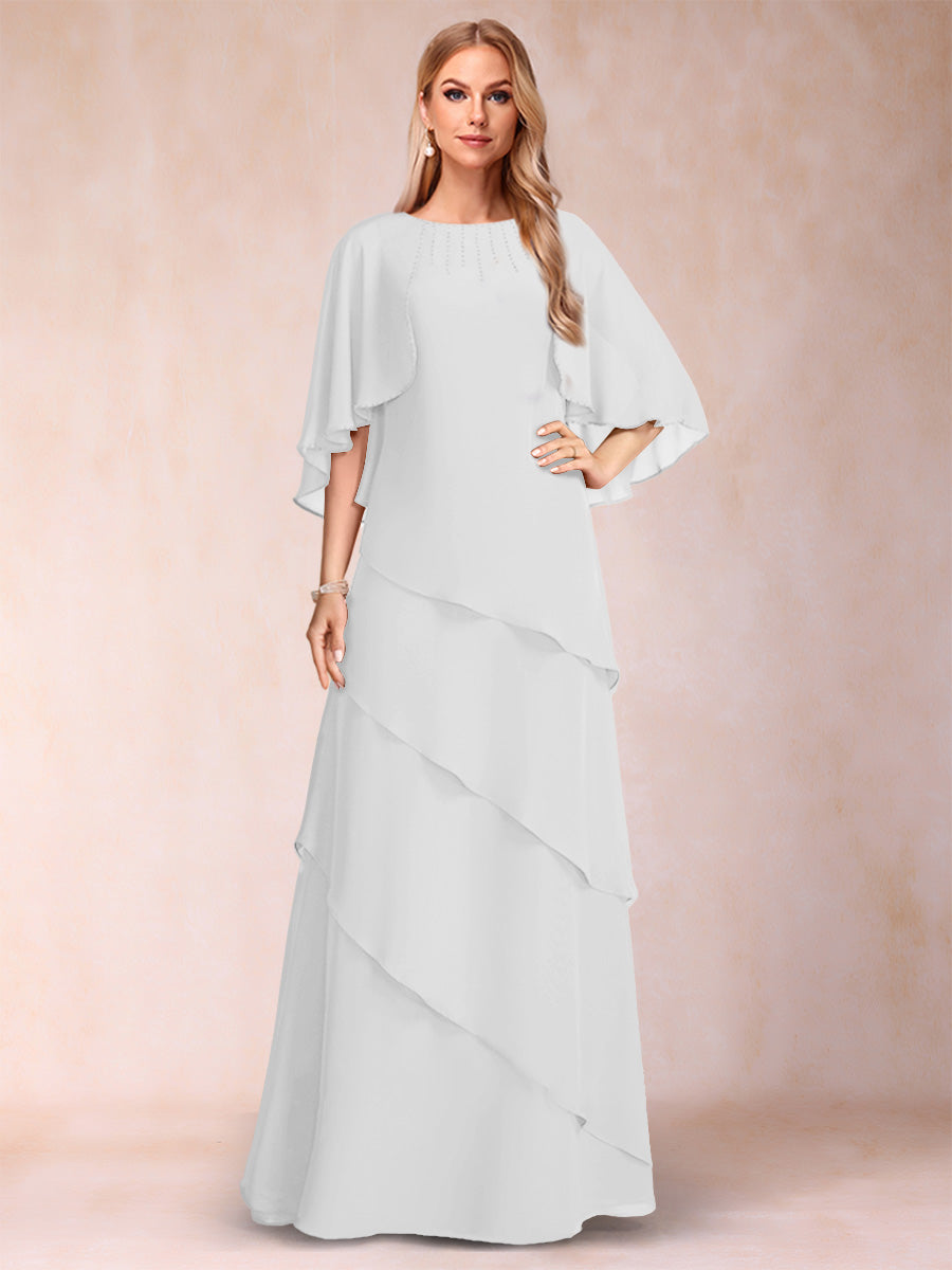 A-Line/Princess Scoop Half Sleeves Mother of the Bride Dresses with Ruffles &amp; Beading