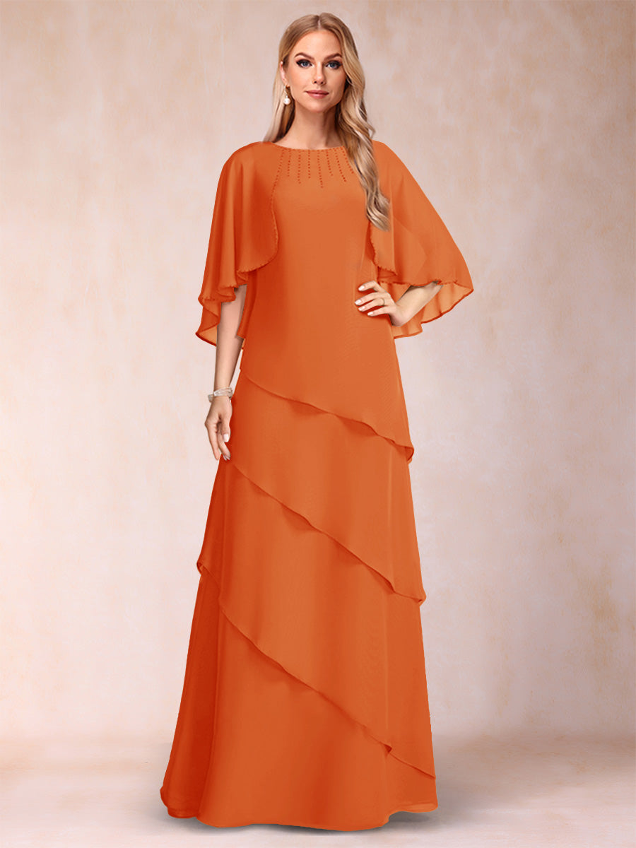 A-Line/Princess Scoop Half Sleeves Mother of the Bride Dresses with Ruffles &amp; Beading