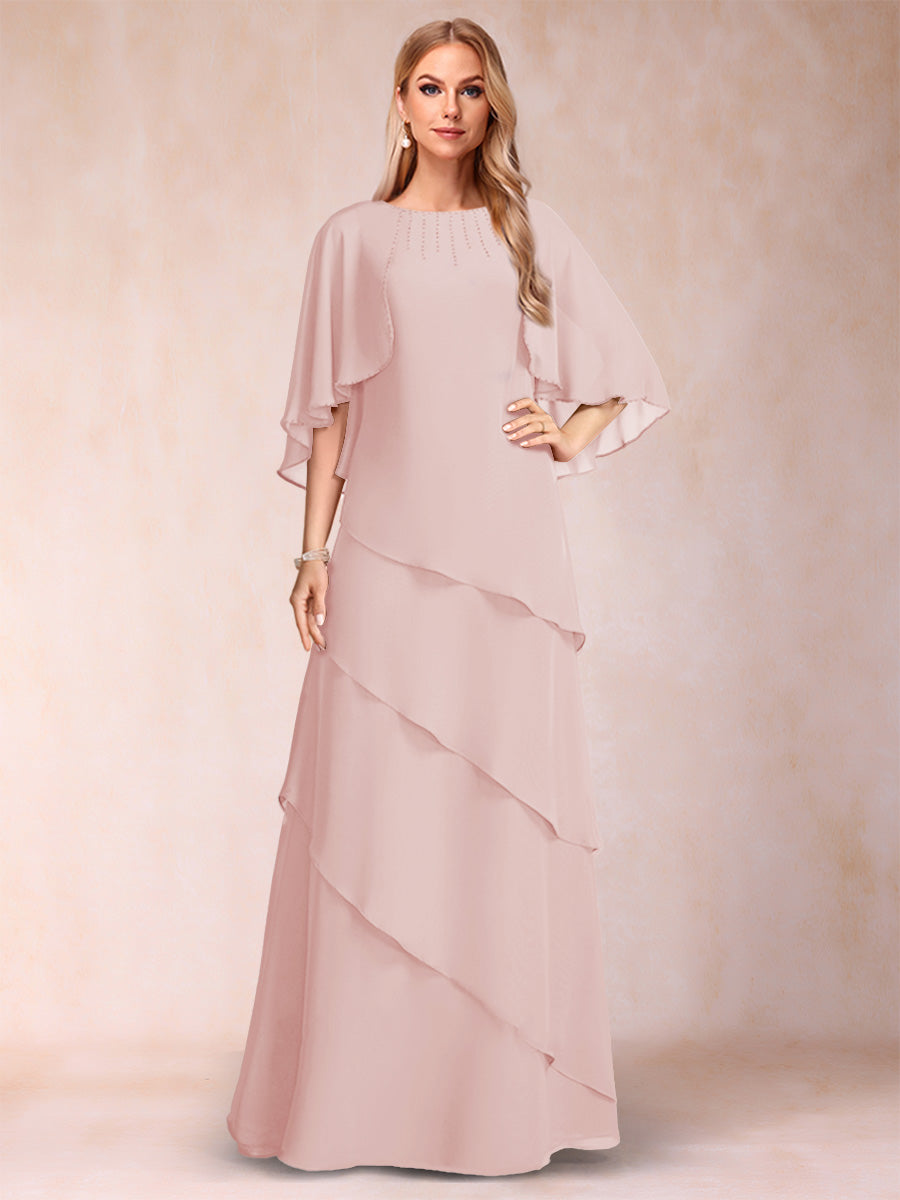 A-Line/Princess Scoop Half Sleeves Mother of the Bride Dresses with Ruffles &amp; Beading