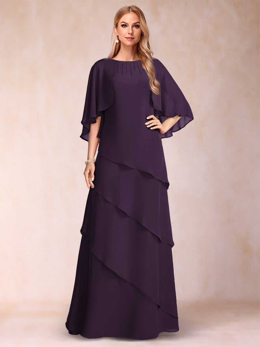 A-Line/Princess Scoop Half Sleeves Mother of the Bride Dresses with Ruffles &amp; Beading