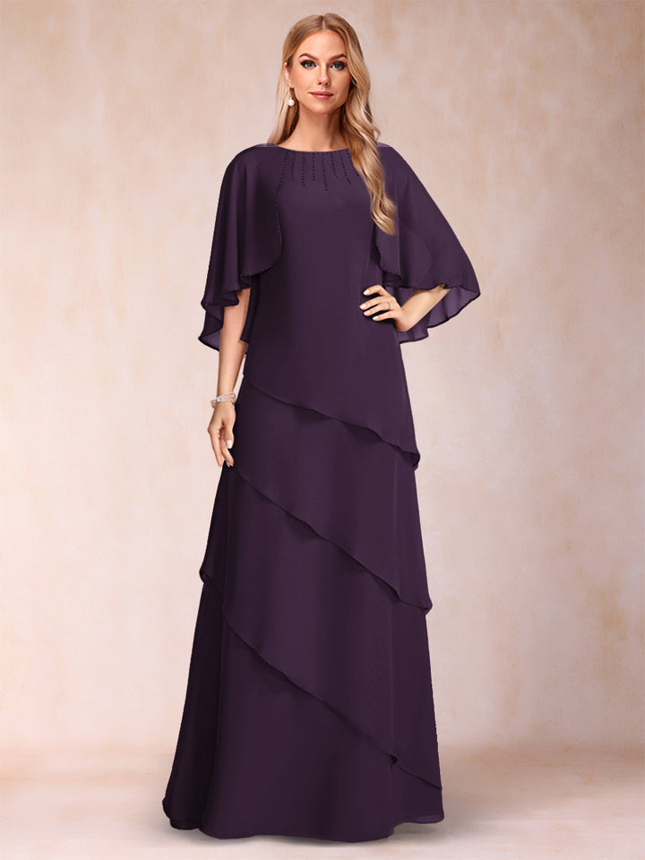 A-Line/Princess Scoop Half Sleeves Mother of the Bride Dresses with Ruffles &amp; Beading