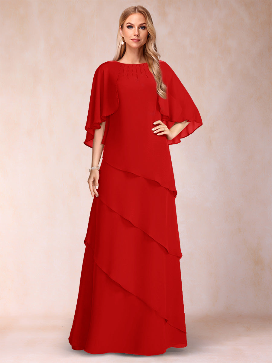 A-Line/Princess Scoop Half Sleeves Mother of the Bride Dresses with Ruffles &amp; Beading
