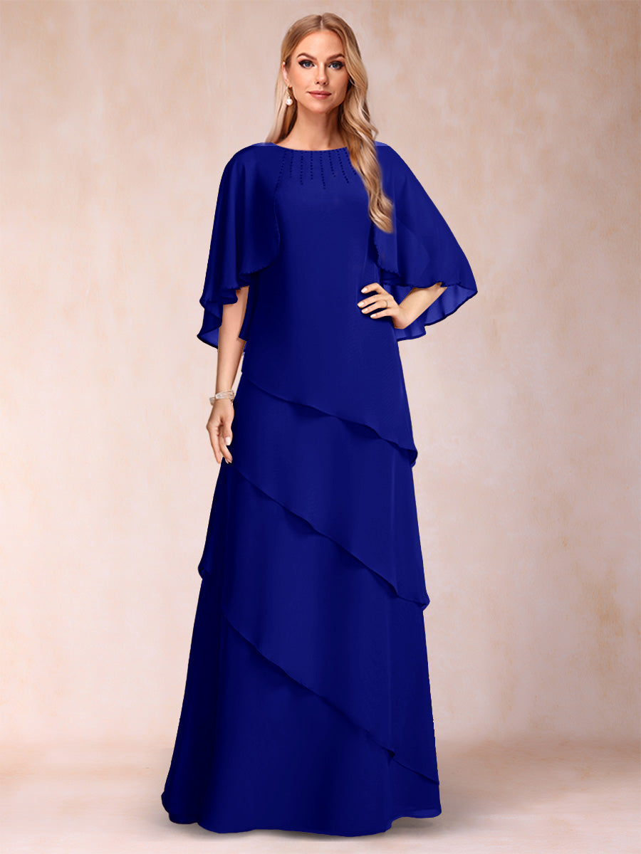 A-Line/Princess Scoop Half Sleeves Mother of the Bride Dresses with Ruffles &amp; Beading
