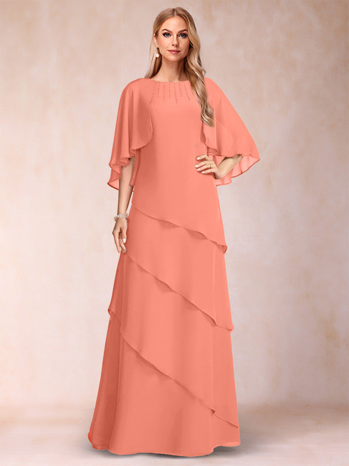 A-Line/Princess Scoop Half Sleeves Mother of the Bride Dresses with Ruffles &amp; Beading