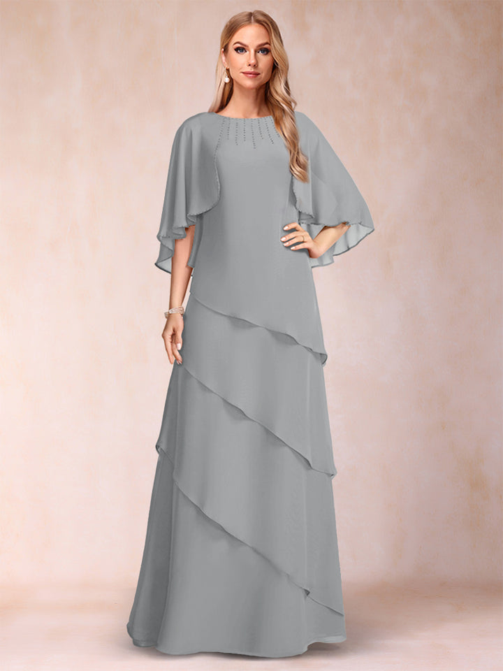 A-Line/Princess Scoop Half Sleeves Mother of the Bride Dresses with Ruffles &amp; Beading