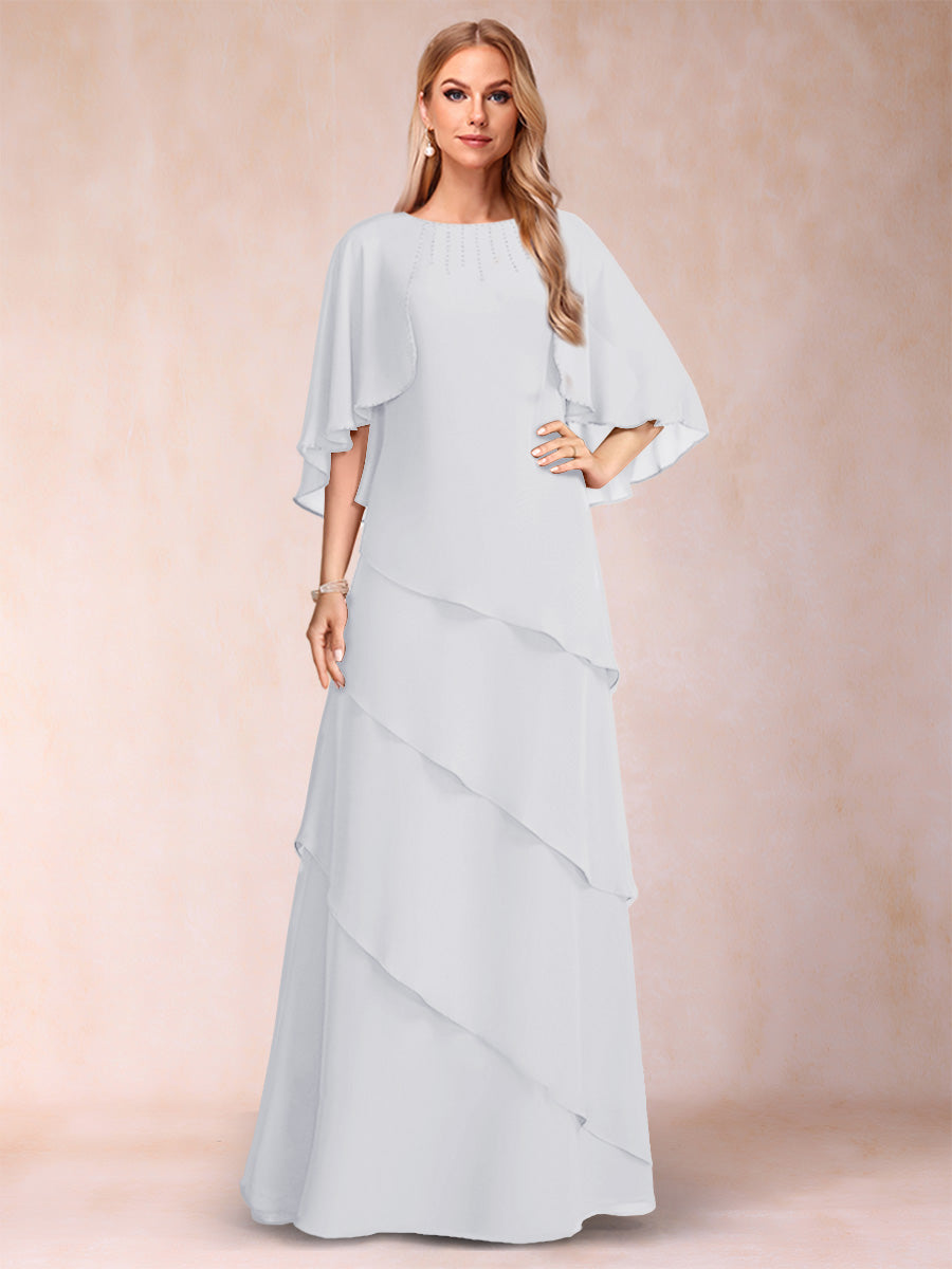 A-Line/Princess Scoop Half Sleeves Mother of the Bride Dresses with Ruffles &amp; Beading