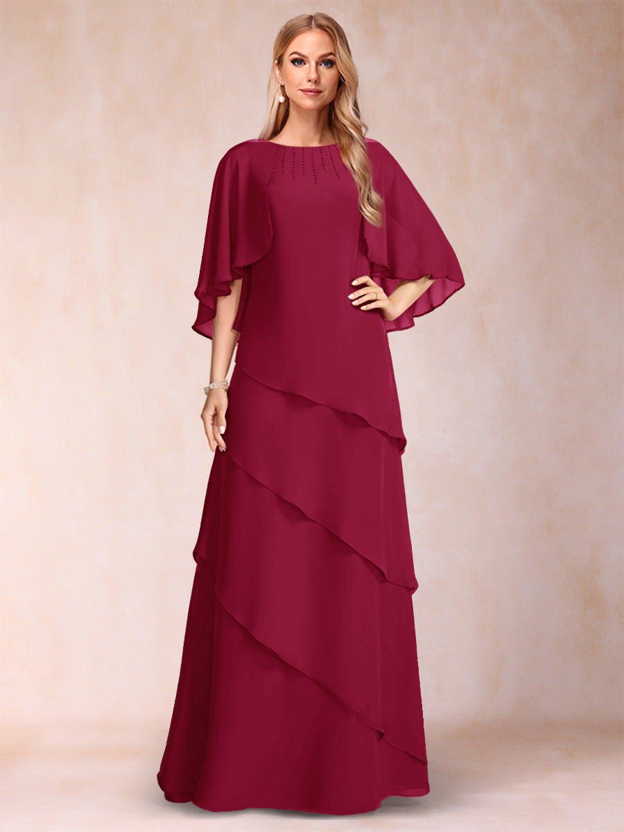 A-Line/Princess Scoop Half Sleeves Mother of the Bride Dresses with Ruffles &amp; Beading