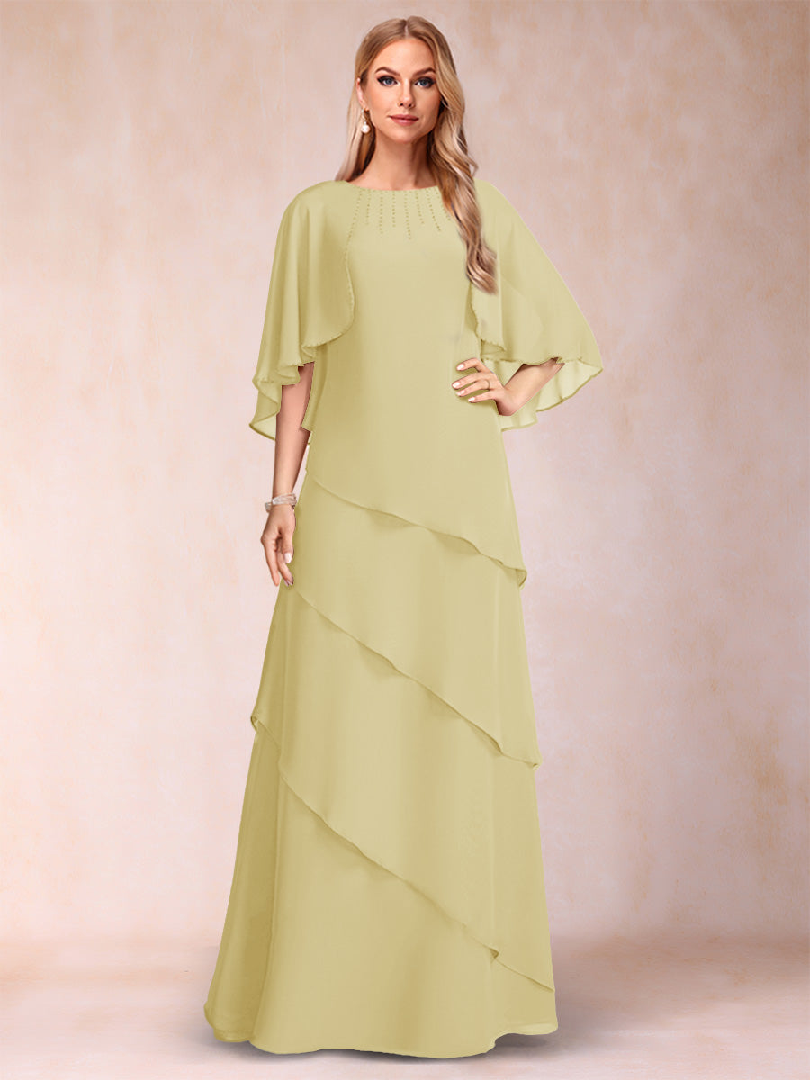 A-Line/Princess Scoop Half Sleeves Mother of the Bride Dresses with Ruffles &amp; Beading