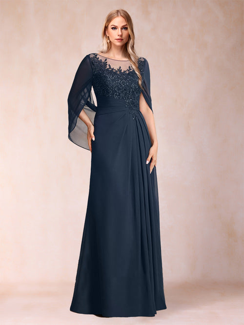 A-Line/Princess Scoop Half Sleeves Mother of the Bride Dresses with Appliques & Ruffles