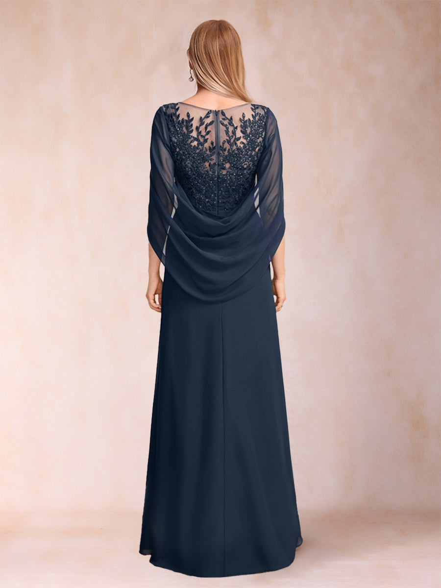 A-Line/Princess Scoop Half Sleeves Mother of the Bride Dresses with Appliques &amp; Ruffles