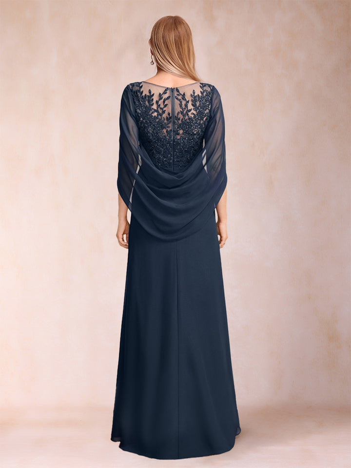 A-Line/Princess Scoop Half Sleeves Mother of the Bride Dresses with Appliques &amp; Ruffles