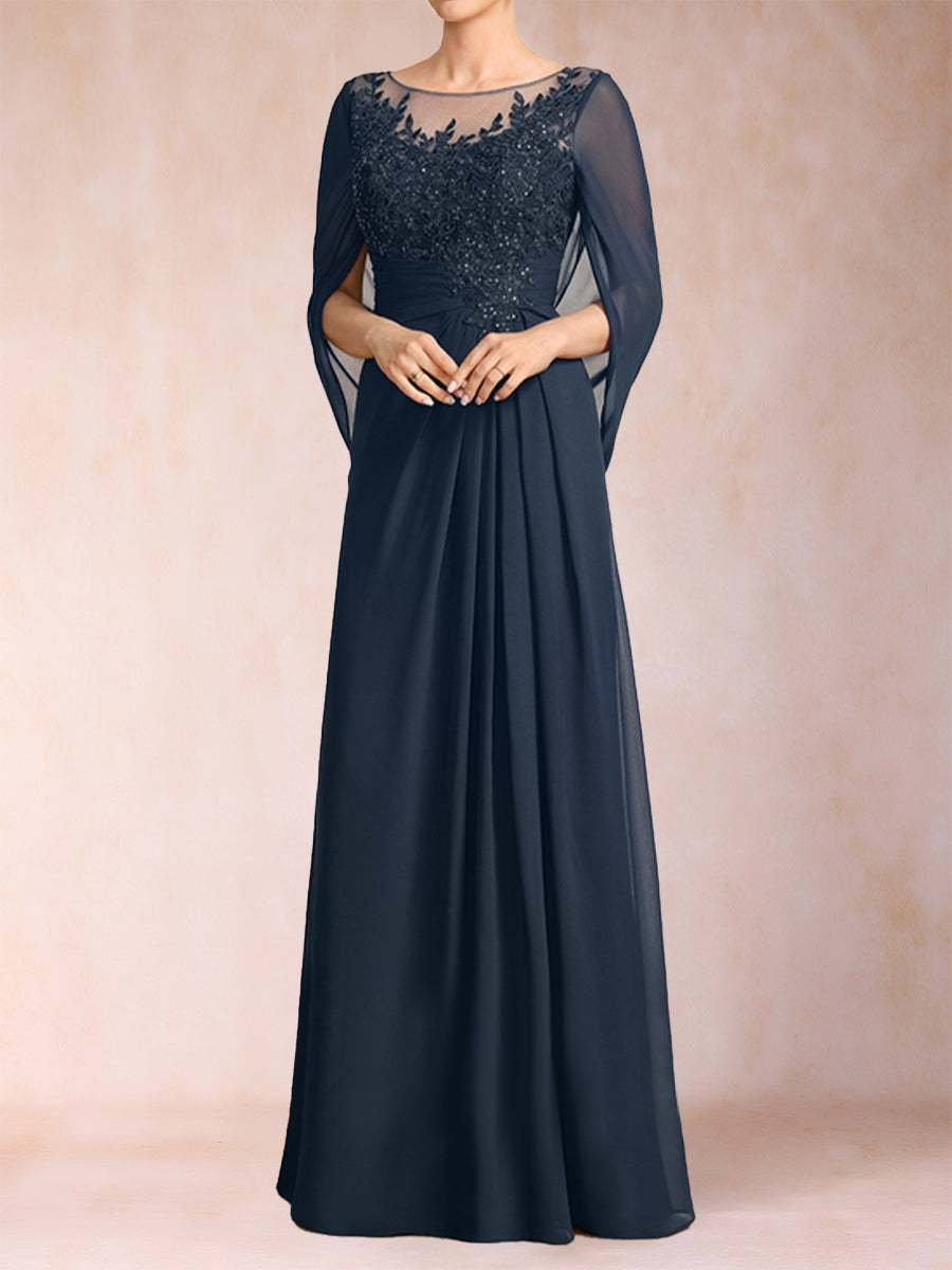 A-Line/Princess Scoop Half Sleeves Mother of the Bride Dresses with Appliques &amp; Ruffles