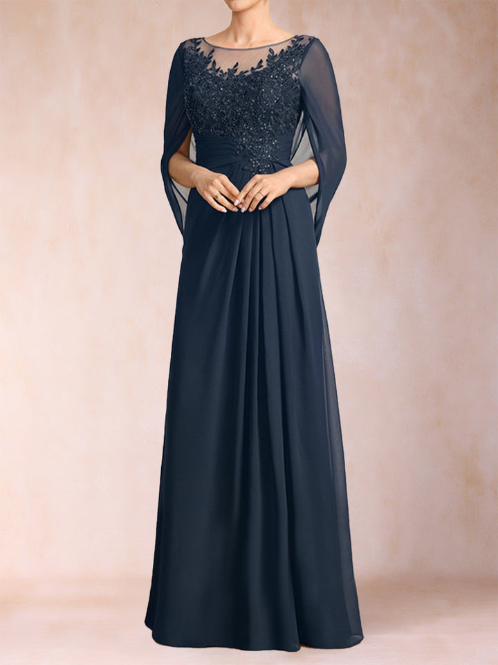 A-Line/Princess Scoop Half Sleeves Mother of the Bride Dresses with Appliques &amp; Ruffles