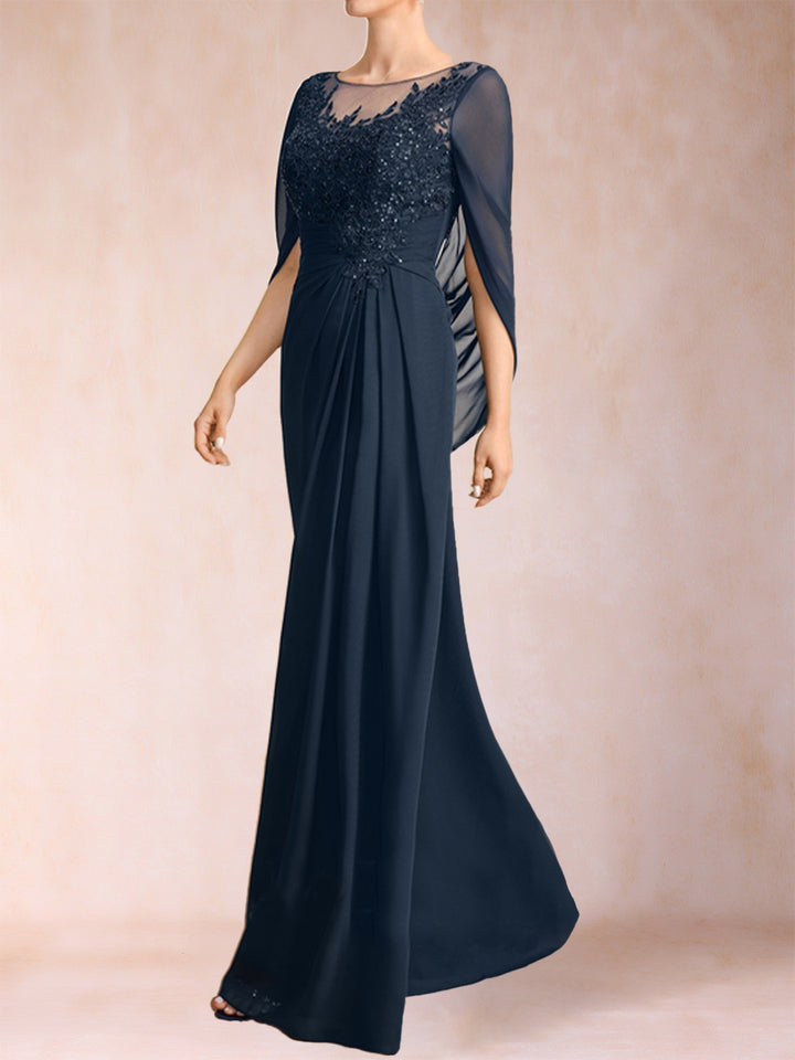 A-Line/Princess Scoop Half Sleeves Mother of the Bride Dresses with Appliques &amp; Ruffles