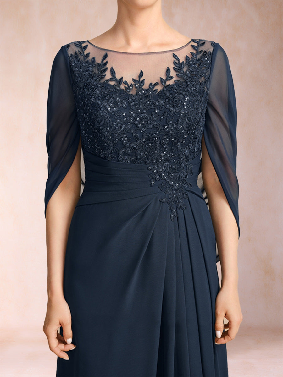 A-Line/Princess Scoop Half Sleeves Mother of the Bride Dresses with Appliques &amp; Ruffles