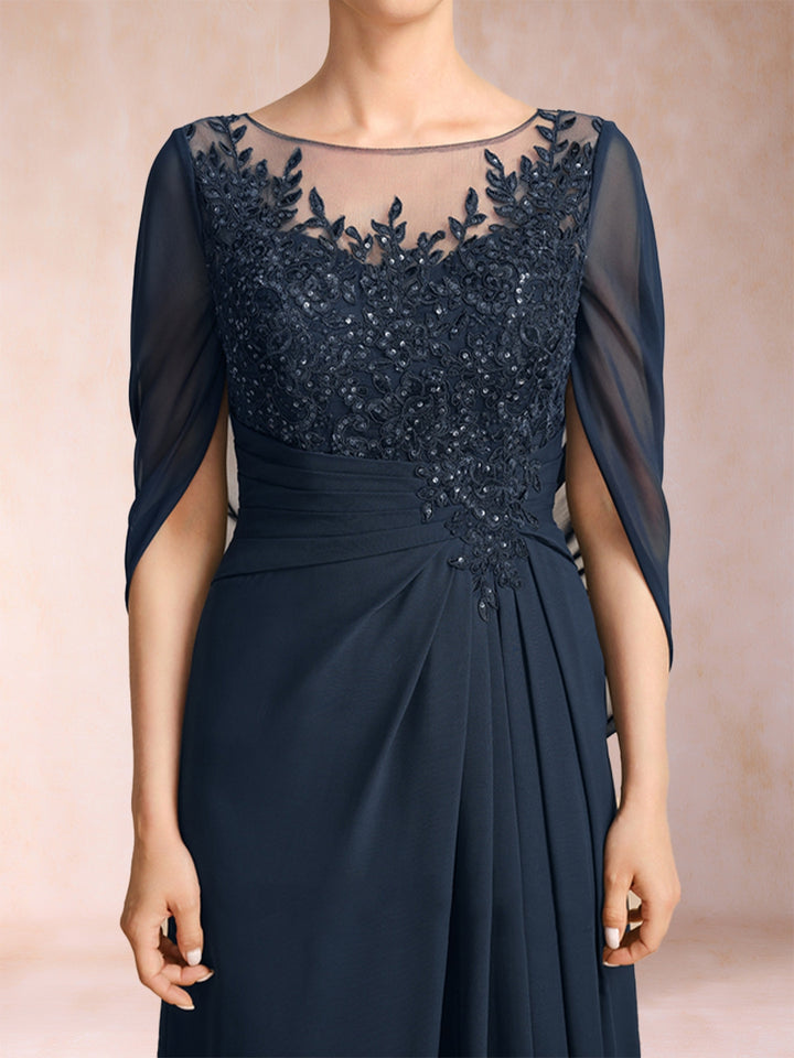 A-Line/Princess Scoop Half Sleeves Mother of the Bride Dresses with Appliques &amp; Ruffles