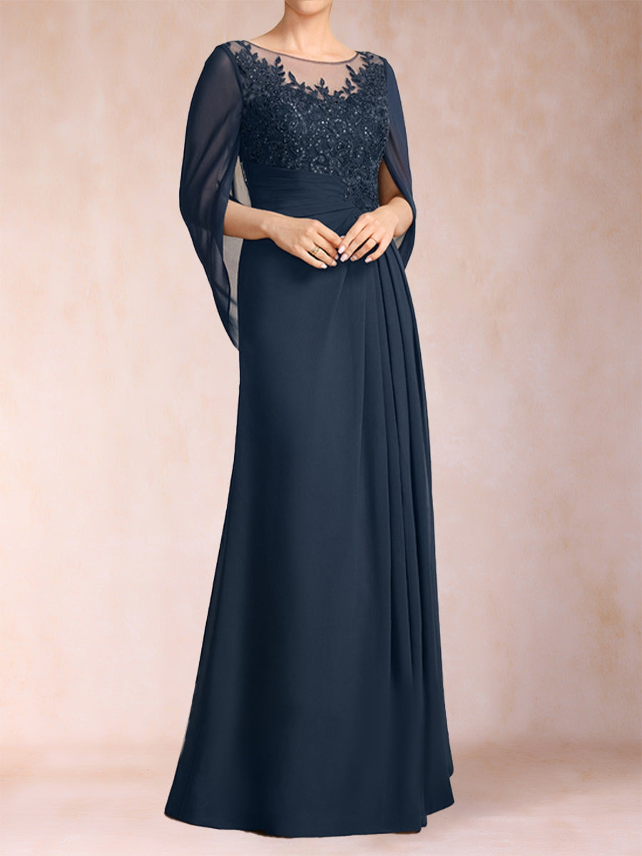 A-Line/Princess Scoop Half Sleeves Mother of the Bride Dresses with Appliques &amp; Ruffles