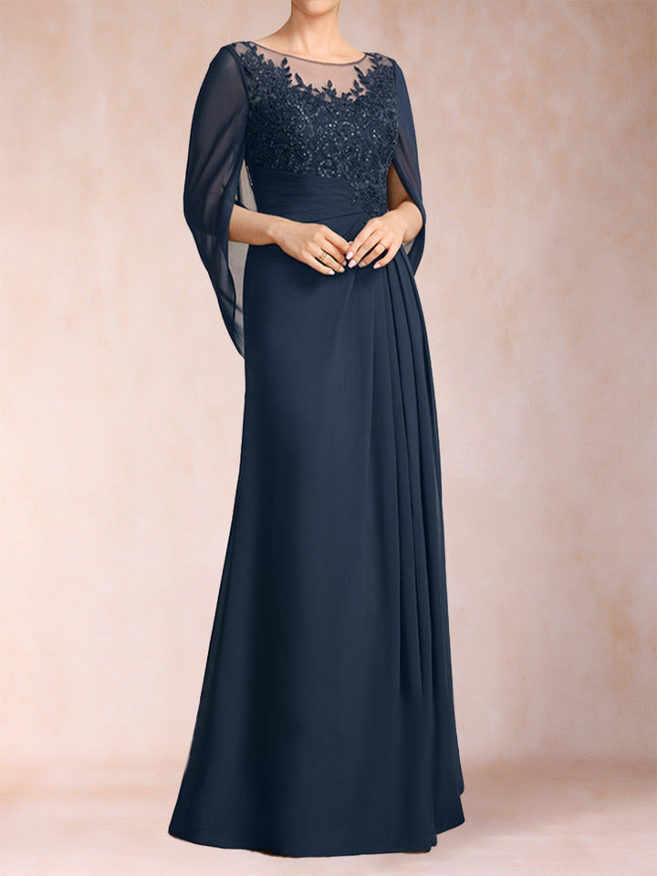 A-Line/Princess Scoop Half Sleeves Mother of the Bride Dresses with Appliques &amp; Ruffles